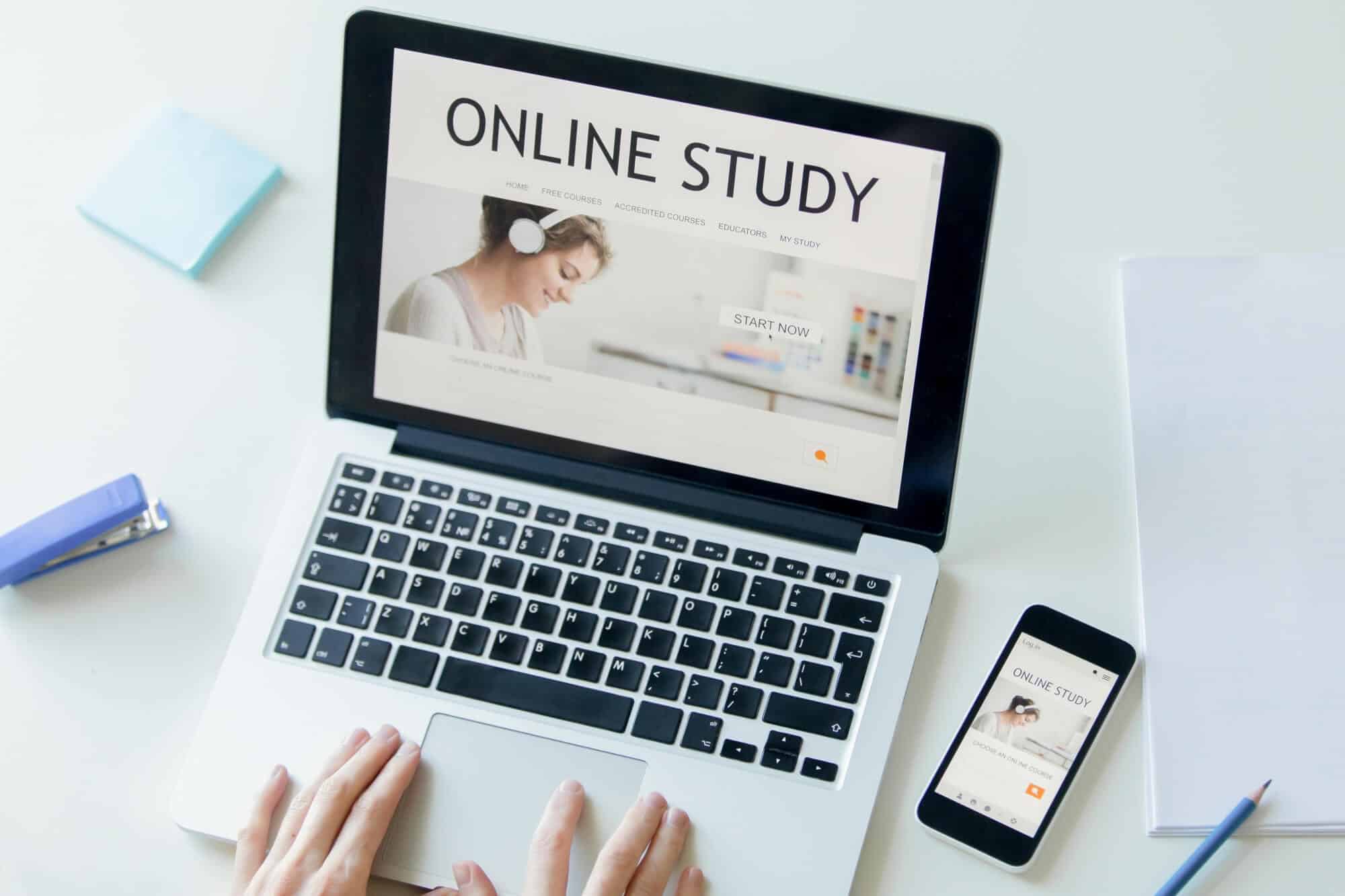 online study on laptop
